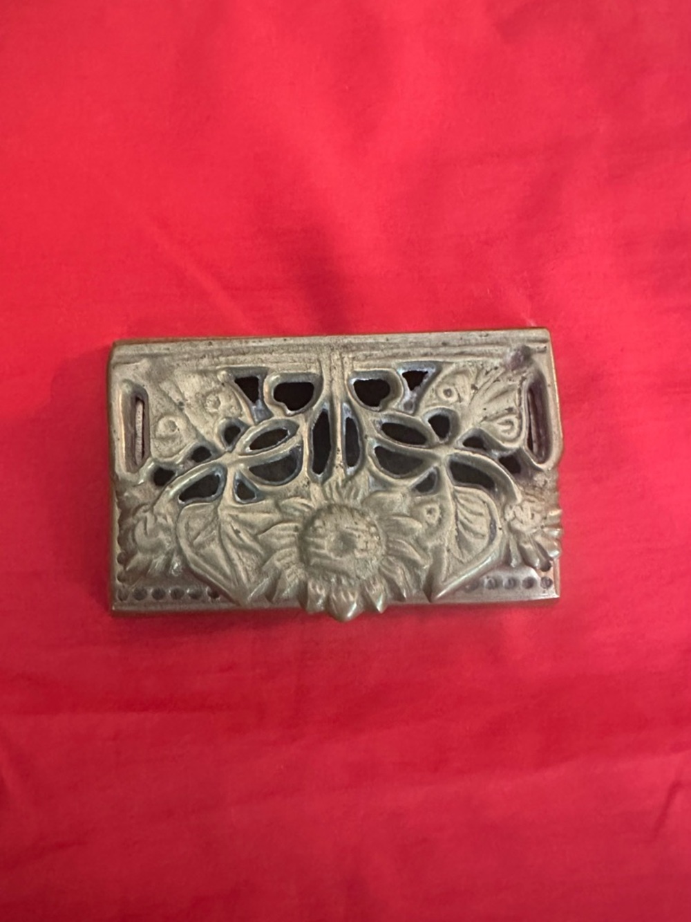 Stamp holder decorative Floral Metal DesBox in brass - Home Office Storagei
